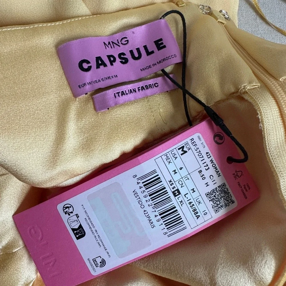 NEW NWT MANGO Satin Crossed Dress Bow Neckline Maxi Gown Party Cocktail M US 6 - Picture 13 of 14